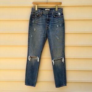 GRLFRND High Rise Distressed Blue Jeans